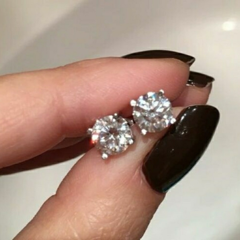 Sterling Silver Diamond Stud Earrings